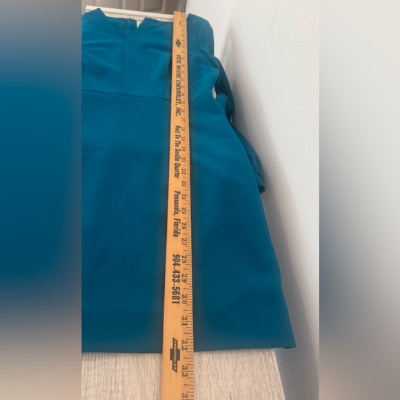 Milly Teal Long Sleeve Split Neck Mini Dress Puff Sleeve Cocktail Party Size 8 - Picture 6 of 12